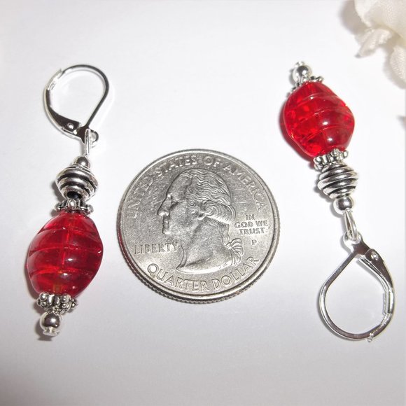 Silver & Red Earrings Dangle Drop Fashion Accessory Jewelry Set Pair NWT 7286 - Picture 3 of 9